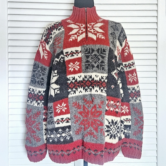 Vintage Ralph Lauren Nordic Cabin Heritage 100%Wool Mockneck Chunky Sweater Sz L - Picture 1 of 8